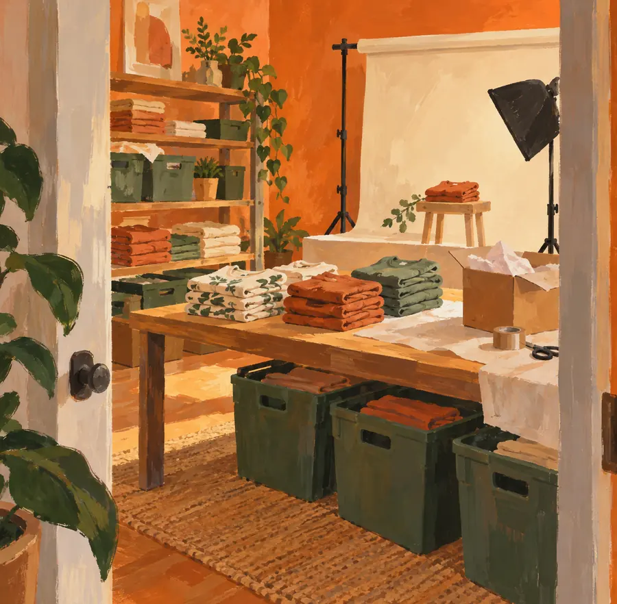 Illustration of online retail businesses equipment and workspace